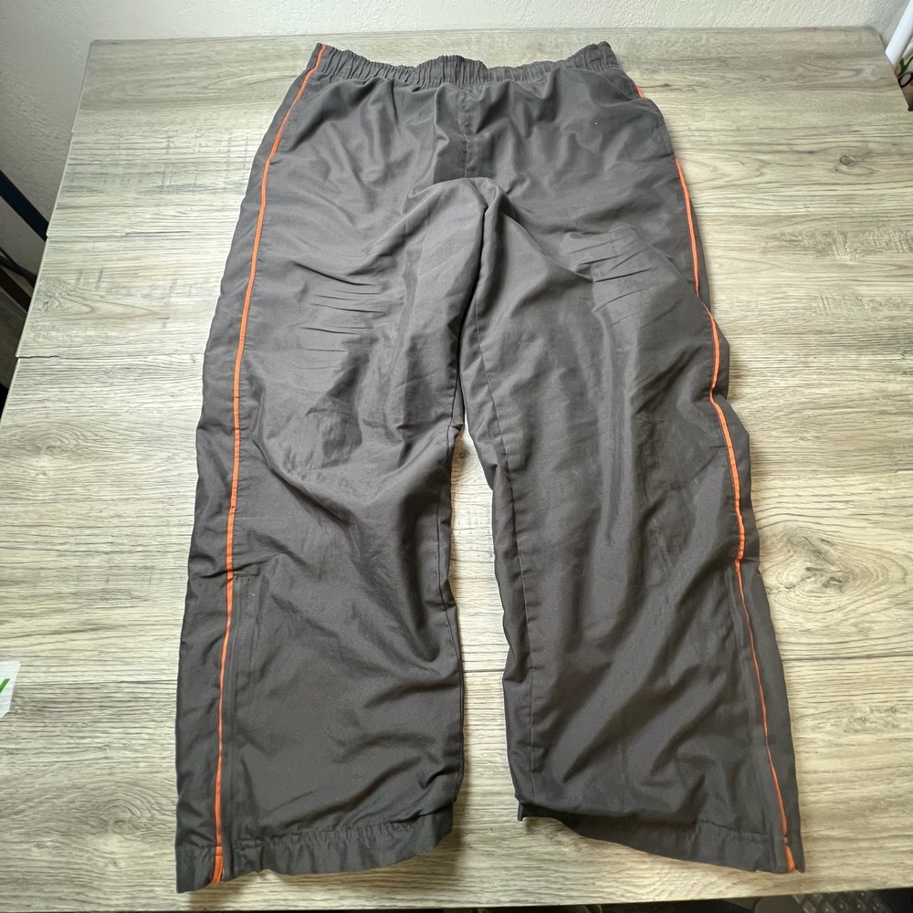 Tek Gear Track Pants Mens L Gray Orange Piping Mesh Lined Athletic Wind Pants